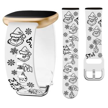 Imagem de Watbro Pulseira gravada de Natal compatível com Fitbit Versa 3/Sense/Fitbit Versa 4/Sense 2 para mulheres e homens, pulseira de silicone macio fofo boneco de neve gravada