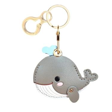 Imagem de Capa de couro compatível com AirTag, linda capa protetora com chaveiro, rastreador GPS antiarranhões para chaves, bolsa, animais de estimação (cinza baleia)