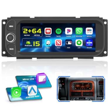 Imagem de Rádio veicular Android 15 4 + 64 GB para Chrysler Jeep Wrangler Liberty Grand Cherokee Dodge RAM 1500/2500/3500 Pickup Caravan Dakota Chrysler PT Cruiser Carplay Android Auto Bluetooth WiFi GPS Câmera