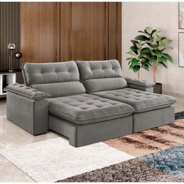 Imagem de Sofá Retrátil E Reclinável Texas 2,94m Veludo Cor Cinza 2103 Usb Sem Kit Usb