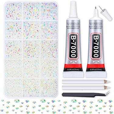 Imagem de shynek Cola adesiva B7000 com 14.000 peças de strass AB transparente para artesanato, kit de pedras de resina de strass de cristal com pinça para roupas, sapatos, decoração de copos
