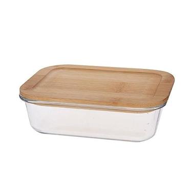Imagem de Pote retangular em vidro borossilicato com tampa em bambu 1,5L P16,4xL22xA7,2cm