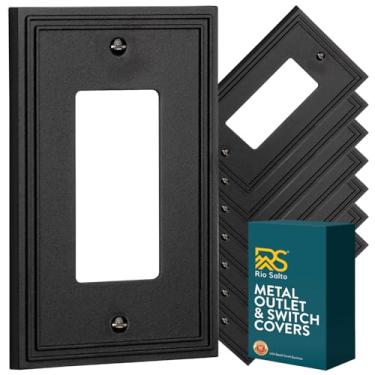 Imagem de Rio Salto Placas de parede com borda moderna de metal com linha dupla, capa para interruptores de luz, placas decorativas para tomadas elétricas (preto fosco, 1 balancim 8PK)