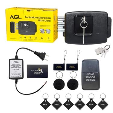 Imagem de KIT FECHADURA ELETRONICA AGL ULTRA CARD PRETA C/ 10 CHAVES DE ACESSO DIGITAIS