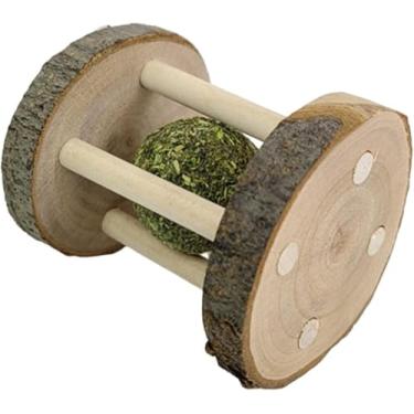 Imagem de Brinquedo de mastigar coelho hamster de madeira natural, brinquedo de moagem de dentes de madeira com sino para papagaio, coelho, chinchila, porquinho-da-índia, hamster, brinquedos de animais pequenos