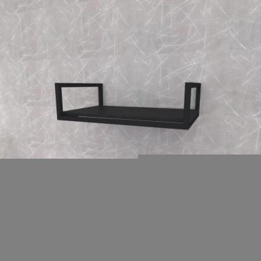 Imagem de Prateleira Industrial Suspensa Estante Parede Nicho Preto Ferro E Madeira Suporte Pratileira