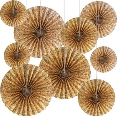 Imagem de Outus 9 peças de decorações de festa caubói ocidental leques de papel rodas de carroça fardos de feno de palha decoração de parede para decoração de parede de teto temática country western rodeio