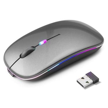 Imagem de Mouse Sem Fio Recarregável, Ergonômico, com Led RGB, Conexão Dual Bluetooth 5.0/USB 2.4GHz, DPI Ajustável, perfeito para Notebook, Laptop,PC, Desktop, Silencioso (Cinza)