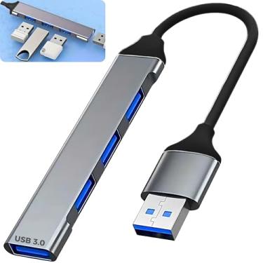 Imagem de Hub USB 3.0 Extensor Adaptador com 4 Portas até 5 Gbps - para HD Externo, Pen Drive, Impressora, Teclado e Mouse - Compatível com Dock Station, Notebook e Computador - Acabamento em Alumínio (USB-A)
