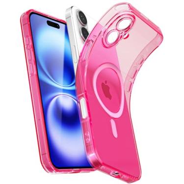 Imagem de Svanove Capa magnética transparente para iPhone 16, compatível com Magsafe Slim Thin Transparent Mag Safe Case para mulheres, meninas, fofa, brilhante, fluorescente, de silicone macio com capa, neon