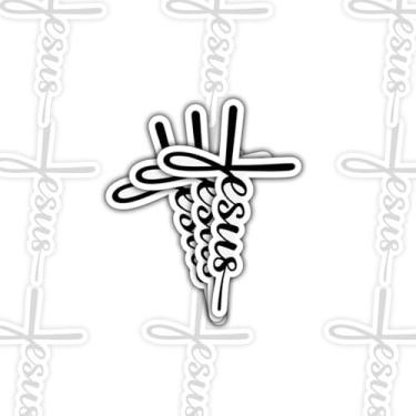 Imagem de 3 peças de adesivos Jesus Cross Script Fé Cristã Citação Religiosa Minimalista Versículo da Bíblia Adesivos cortados à prova d'água para laptop, garrafa de água, telefone, janela, capacete
