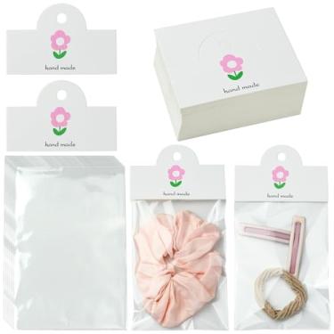 Imagem de Airssory 100 peças de saco estampado de flores com cabeçalho dobrável de papel para cartões de lembrancinha de festa, embalagem de cartão de papel, branco, retangular, sacos transparentes 8 x 10 cm