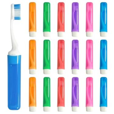 Imagem de Huakaile Conjunto de 18 escovas de dentes para viagem, escova de dentes portátil embrulhada individualmente com tampas, mini escova de dentes dobrável tamanho viagem para casa, hotel, acampamento