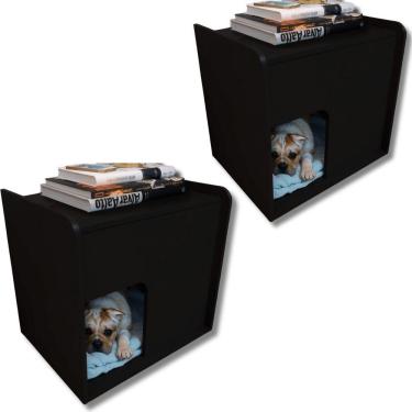 Imagem de Kit 2 Mesa De Cabeceira Cama Pet Cães 45x45x40 Preto