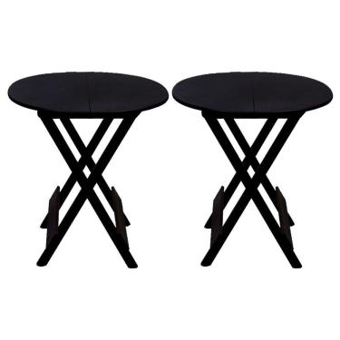 Imagem de Kit 2 Mesas Redondas Dobráveis Em Madeira Maciça 70X70 Preto Ideal Para Bares E Restaurantes