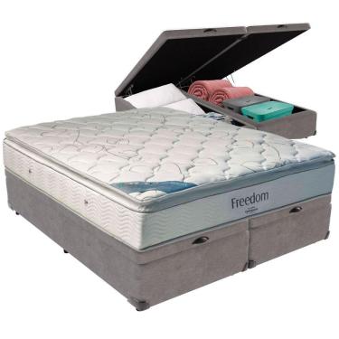 Imagem de Cama Box Baú Cinza E Colchão Freedom Molas Ensacadas Queen Ortobom