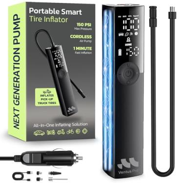 Imagem de Woowind Compressor De Ar Portátil Para Encher Pneus Carro, Moto, Motocicleta, Suv E Caminhão - Bomba Carro Rápida, 150 Psi, Sem Fio, 12 V Cc, Desligamento Automático, Luz Emergência Com Display Led