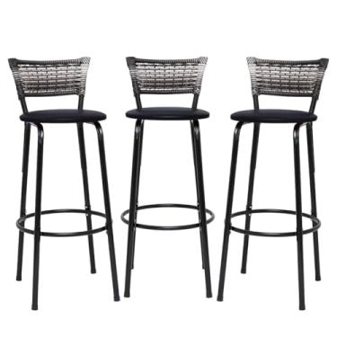 Imagem de Banquetas Junco Degradê Cyber Estrutura Preta Ideal para Bancada Balcão e Cozinha Kit 03 Unidades - Itagold (Preto)