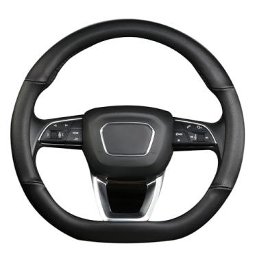 Imagem de Cxtiy Capa de volante em forma de D, capa de volante de couro genuíno com fundo plano, acessórios para carros de luxo 36,5-38 cm (preto)