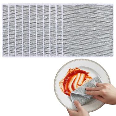 Imagem de Pacote com 10 panos de prato sem arranhões, panos de limpeza de cozinha multiuso, pano de lavar louça de arame para molhado e seco, almofadas de limpeza de pias