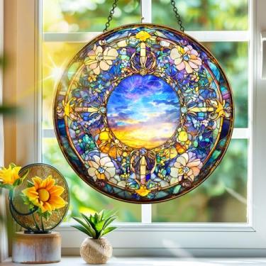 Imagem de Acrílico colorido, apanhador de sol, decoração de janela pendurada com flores, arte de parede de arco-íris, para sala de estar, quarto, varanda, interior, exterior, jardim, decoração, 19 x 19 cm, 64