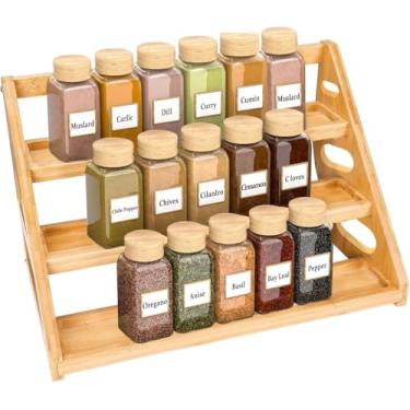 Imagem de Teakhzct Suporte para temperos – Organização de temperos em camadas para armário – Prateleira de especiarias de bambu de 3 camadas para bancada