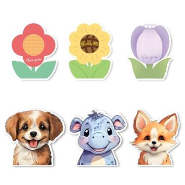 Imagem de HappyNest Pacote com 6 cartões de felicitações de animais pop-up 3D Flower Gift Card com envelopes para aniversário de crianças, presente de Natal, 12,7 cm x 12,7 cm 3D