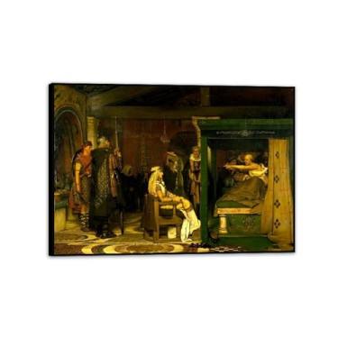 Imagem de Impressões de Fredegonda e Praetextatus moldura preta por Lawrence Alma Tadema, reprodução de pintura a óleo, impressão giclée em tela, arte de parede pronta para pendurar para decoração de quarto de