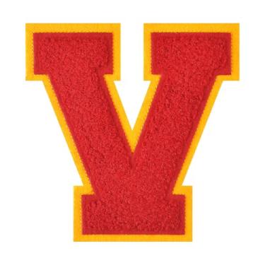 Imagem de 1 peça de patch de letra de chenille vermelho de 11,4 cm – Remendos do alfabeto para roupas, jaquetas, mochilas, chapéus para decoração personalizada, nome personalizado e artesanato. (V)