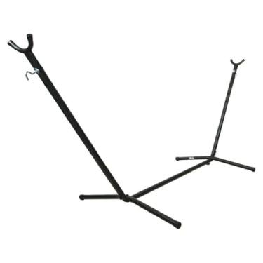 Imagem de Suporte para Rede Ajustável, Estrutura em Aço Preto, 150x100x115 cm, 6 Níveis de Altura, Capacidade 150 kg, com Ganchos e Travas, para Jardim e Varanda