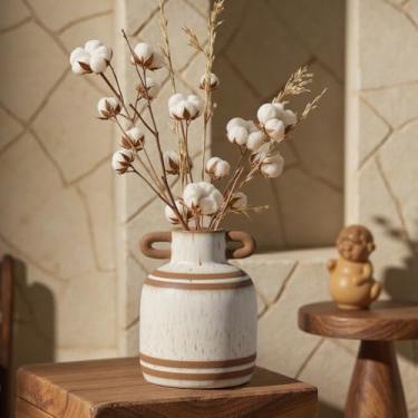 Imagem de Vaso de cerâmica rústico de fazenda, design pastoral com 2 orelhas, vasos de terracota vintage boho para buquê, plantas falsas, adequado para decoração de casa, prateleira, mesa de jantar, sala de