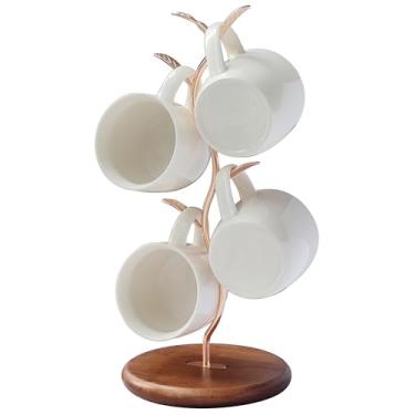 Imagem de NBUOON Suporte de caneca de café, árvore de caneca para balcão, bancada de canecas, suporte de caneca de café em forma de folha para bancada, acessório perfeito para cafeteria e organizador de casa de