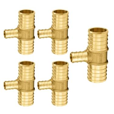 Imagem de Pacote com 5 acessórios PEX Niikappu 1"x1x1/5.1 cm Pex Tee, acessórios de tubo de crimpagem de latão para tubos PEX, ASTM F1807
