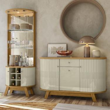 Imagem de Conjunto Buffet com Cristaleira Robert/Deker Iluminação Led Gavetas MDP Cumaru/Opala G97 - Gran Belo