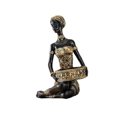 Imagem de Ｂｅｓｇａ Escultura de Africana Étnica, Figura Exótica de Tribal, 19 cm de Altura, para Prateleira, Escritório, Café ou Loja