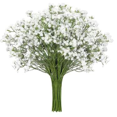 Imagem de Xylanor Baby Breath Flores artificiais brancas, 51 peças de flores falsas de Gypsophila de toque real para decoração de mesas de centro de casamento