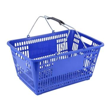 Imagem de Ioensy Cesta de compras, cesto de mantimentos, organizador de supermercado em ferro com alça para alimentos, cosméticos, garagem, galpão e banheiro, Azul