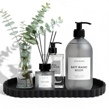 Imagem de Jalopink Bandeja de banheiro de silicone - organizador de bancada oval de 30,5 cm, suporte decorativo de sabão e cosméticos, decoração moderna de banheiro, bandeja decorativa para vela, perfume