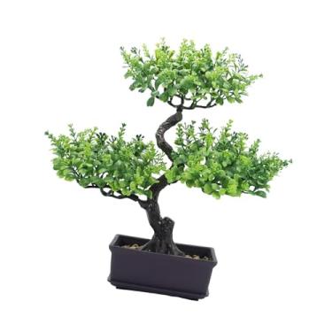 Imagem de BLWOTMOR Árvore Bonsai Artificial, Planta Artificial Multiuso Decorativa em Vaso, Ornamento para Prateleira de Escritório Ou Estante de Livros Interna, Verde, Tamanho real