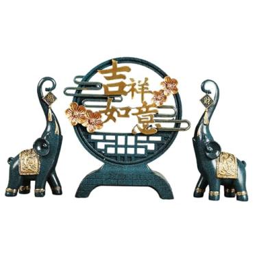Imagem de Bothyi 3 pçs conjunto de estátuas de elefante esculturas de animais estatuetas decorativas ornamentos de mesa para sala de estar presente de inauguração, AZUL
