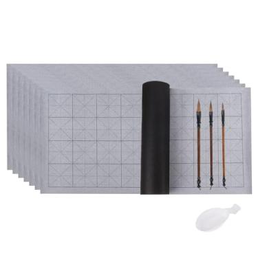 Imagem de PATIKIL Conjunto de 12 peças de caligrafia chinesa, 71 x 33 cm, pano reutilizável para escrever água, papel mágico, pincel de caligrafia em branco, sem tinta para iniciantes praticando