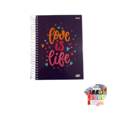 Imagem de Kit Caderno Feminino KBOM 20 Matérias Capa Dura + Caneta Metálica 10 Cores + Marca Texto Boss 4 Cores