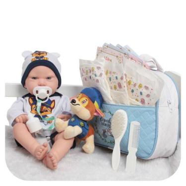 Imagem de Boneco Reborn Bebê Realista Masculino Com Bolsa Acessórios - Cegonha R