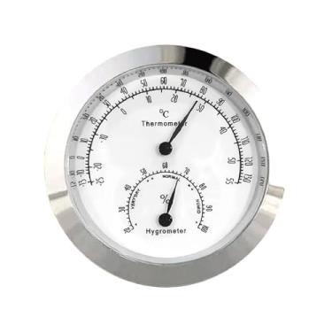 Imagem de Fenteer Higrômetro e termômetro de 1,69 polegadas para uso interno e externo em casa, Prata