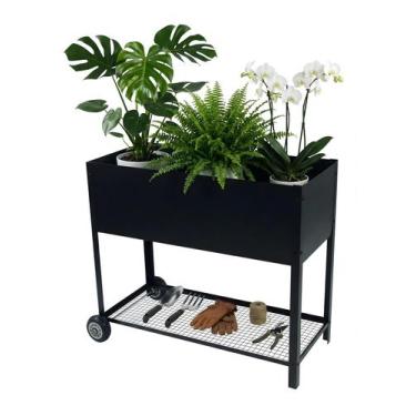 Imagem de Floreira Metálica com Rodinhas 95x40x80cm Preta - Montar e Plantar