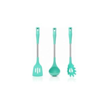 Imagem de Conjunto de Utensílios de Silicone, 3 Peças, Verde, Resistente ao Calor até 230°C, Fuê, Espátula e Pincel para Cozinha