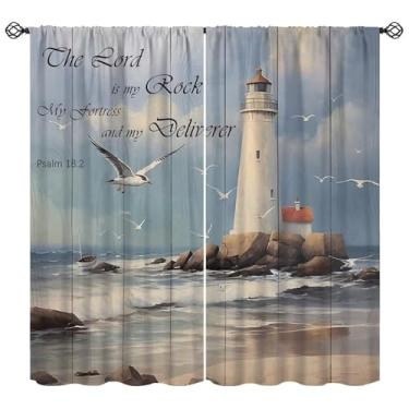 Imagem de Wallira Cortinas de farol náutico, cortinas de janela de madeira rústica vintage pássaro oceano, versículo bíblico, inspirador, citação motivacional, tratamentos de janela para quarto, sala de estar