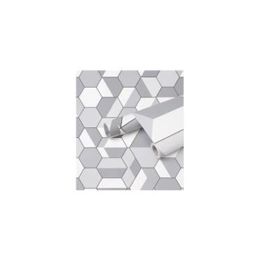 Imagem de Papel de Parede Adesivo PVC Estampa Tela Geométrica, 5 Metros x 45cm, Autoadesivo, Impermeável, para Decoração