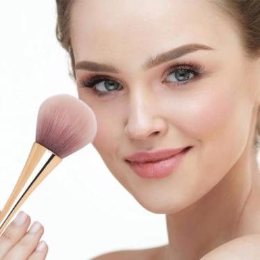 Imagem de 1 pincel profissional de maquiagem para rosto – perfeito para misturar pó cosmético sem defeitos – polimento, pontilhado, corretivo (ouro)