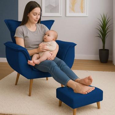 Imagem de Poltrona De Descanso Alana Com Puff Suede Marinho